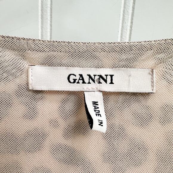 Ganni Tilden Leopard Sheer Ruched Mesh Bodycon Slip Wrap Mini Dress Ruffle Small - Picture 5 of 11